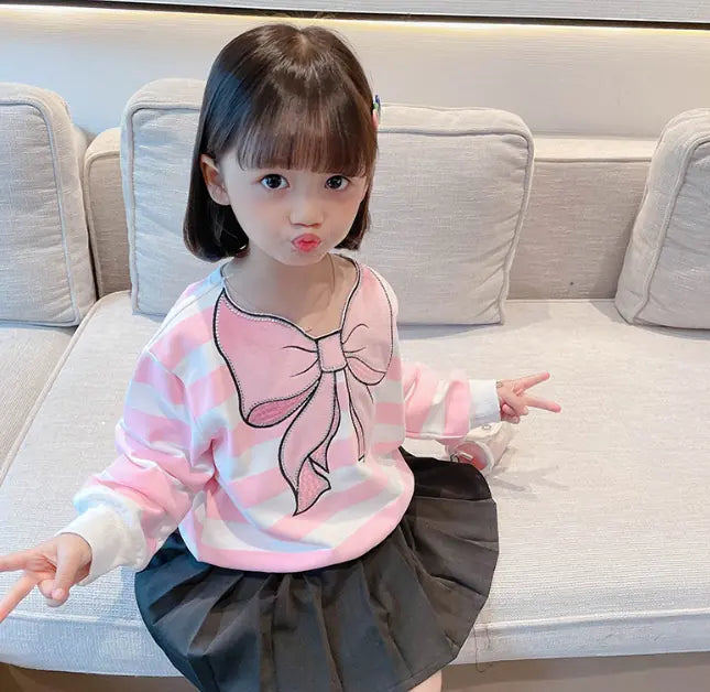 Cute Bow Striped Long-Sleeved Top for Kids