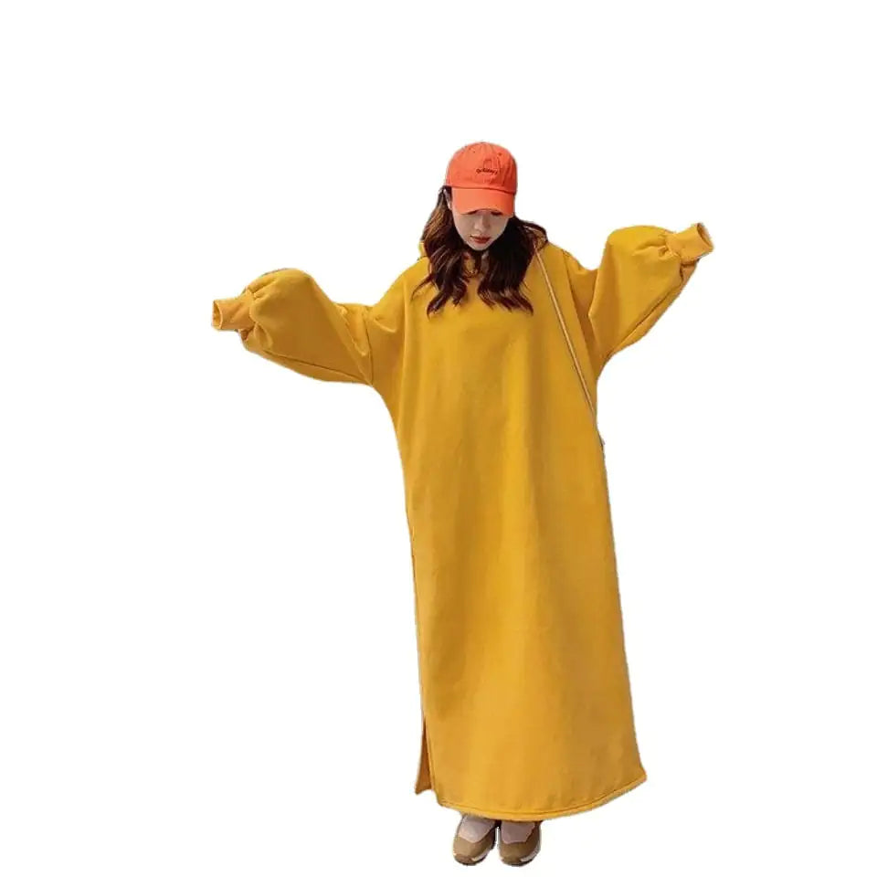 Extra Long Fleece Sweater Dress with Loose Fit