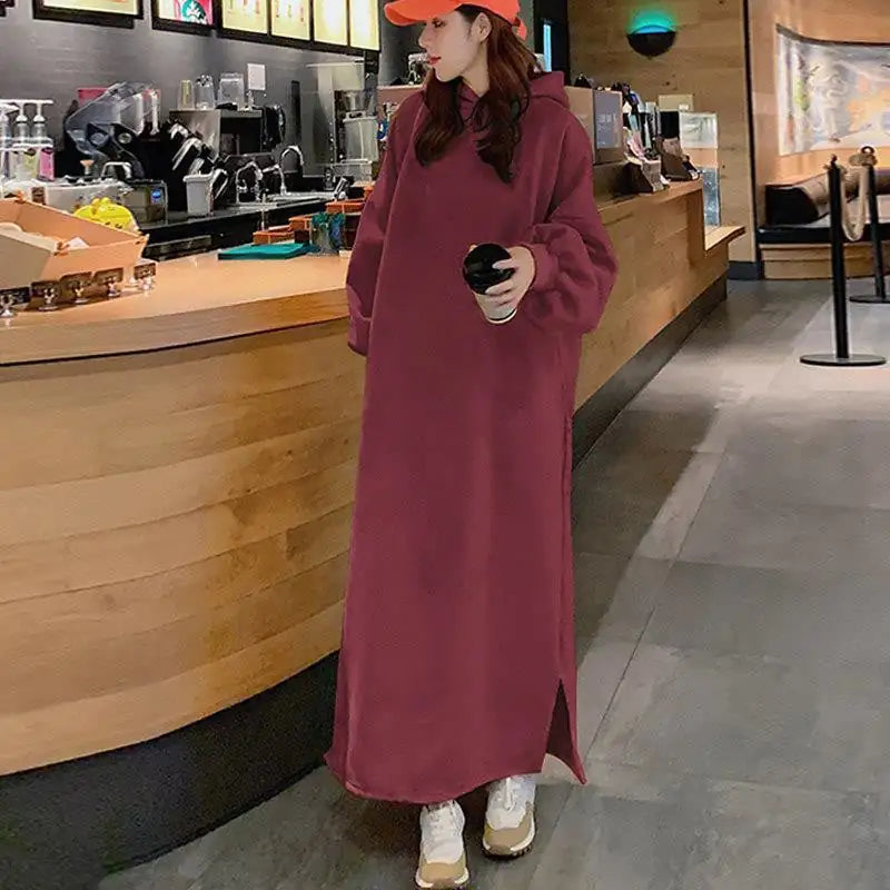 Extra Long Fleece Sweater Dress with Loose Fit