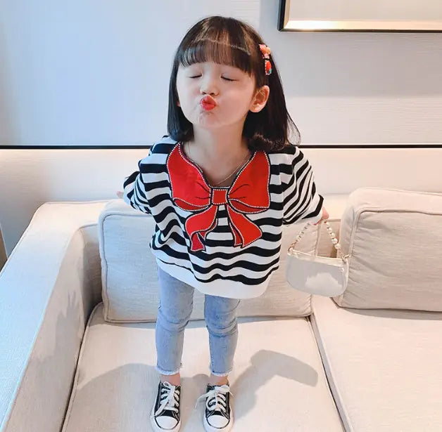 Cute Bow Striped Long-Sleeved Top for Kids