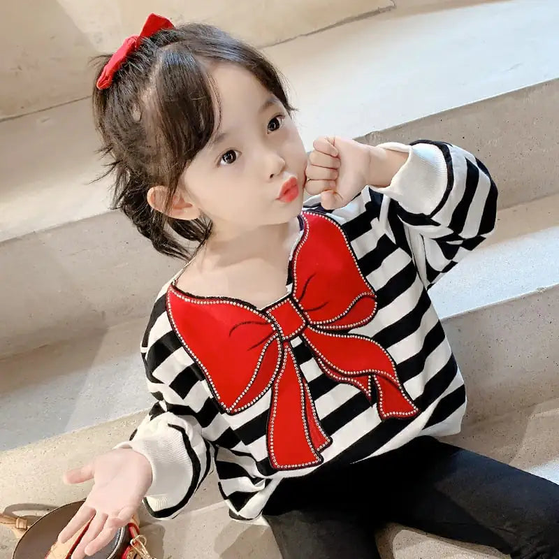 Cute Bow Striped Long-Sleeved Top for Kids