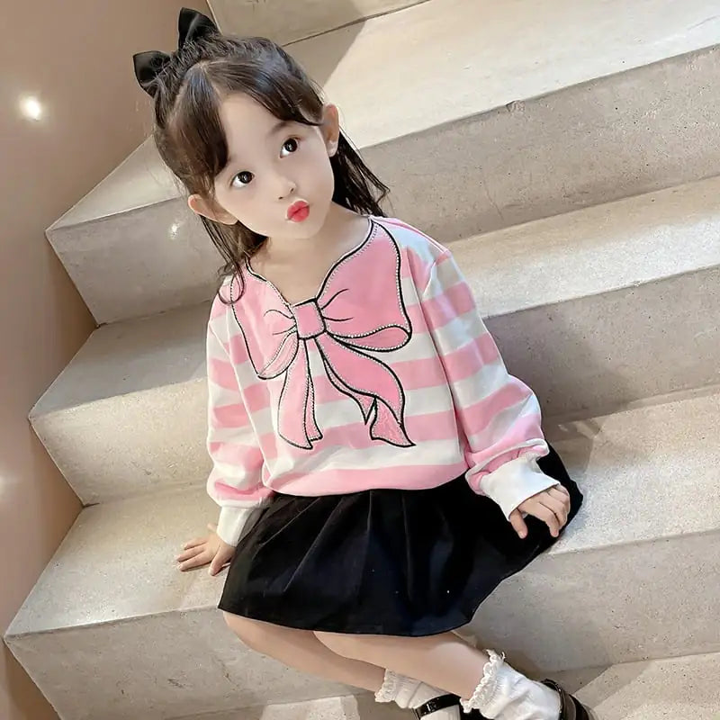 Cute Bow Striped Long-Sleeved Top for Kids